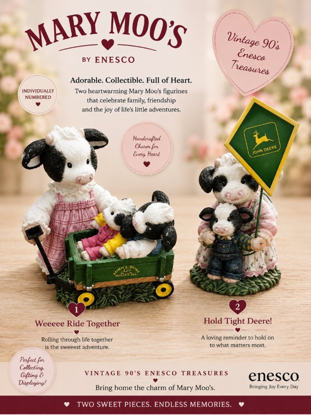 Enesco Mary Moo's Weeeee Ride Together Hold Tight Deere Vintage John Deere Set